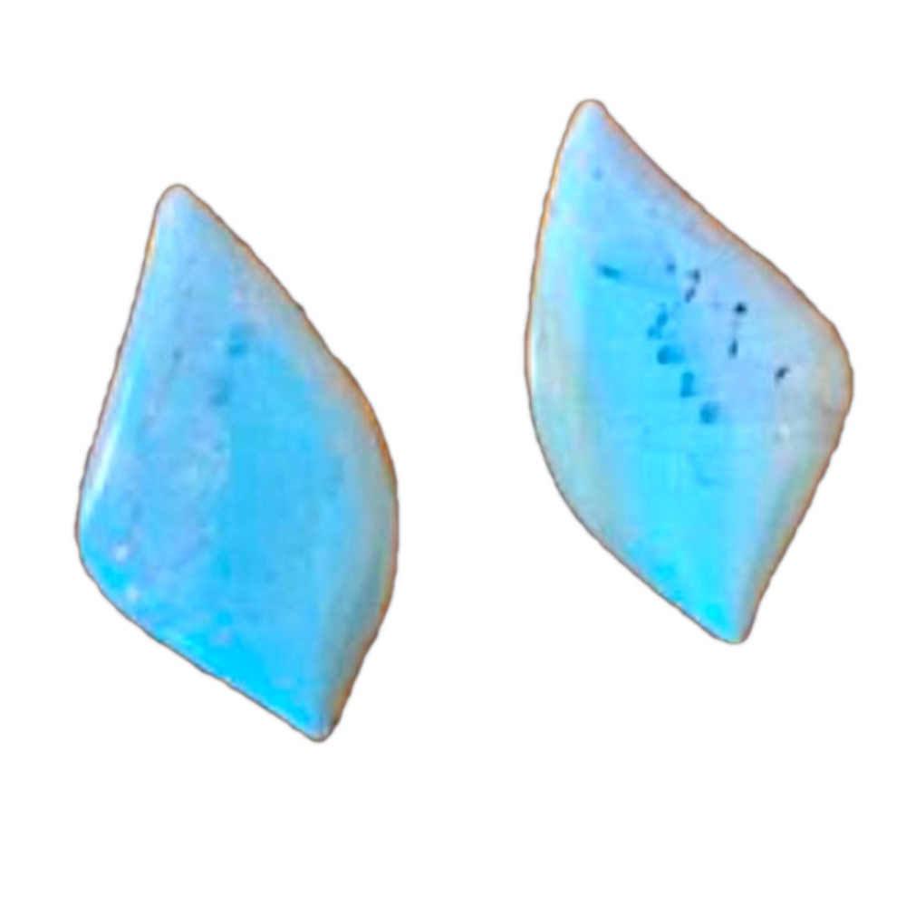 Vintage Fotherby Handcrafted Ceramic Leaf Stud Earrings Blue Gold MCM Canada
